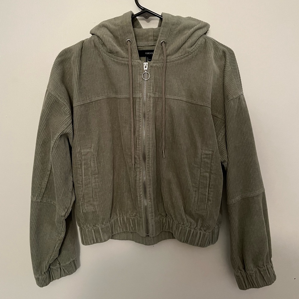 Forever 21 Green Corduroy Zip Up Hoodie Size M